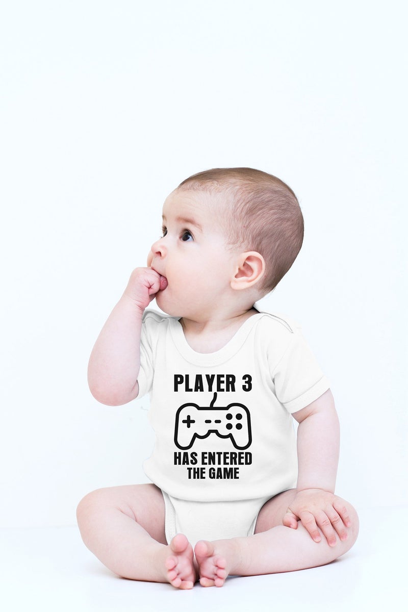 Crazy Bros Tees Crazy Bros Tee's Player 3 Has Entered the Game Baby Bodysuit Funny Infant Boy Outfit Cute Unisex Comfy Humor (Newborn, White) - Image 2